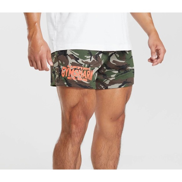 Men's Gymshark Lifting Club Camo Printed Mesh 5" Shorts Size M Gym Workout - Picture 2 of 15